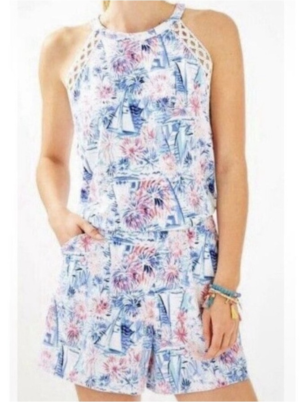 Lilly Pulitzer Lala Romper Shorts Sea To Shining Sea Print